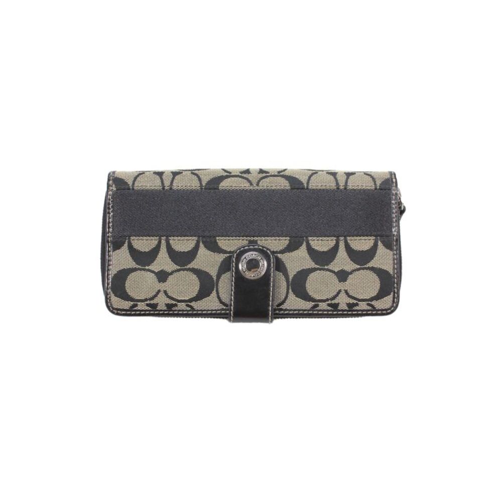 Coach Womens Canvas Monogram Print Zip Around Wallet Beige Black